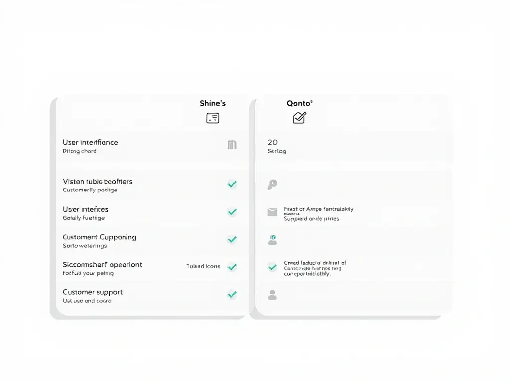A professional comparison chart illustrating Shine's features versus Qonto's, highlighting key differences in user interface, pricing, and customer support, set against a clean, modern background.